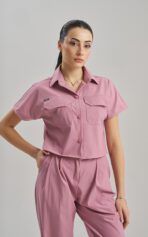 Celeste – Pudra Pembe Kadın Üst Crop Scrubs - Görsel 2