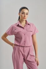 Celeste – Pudra Pembe Kadın Üst Crop Scrubs